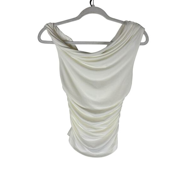 Misha Paison Off The Shoulder Top Ruched Jersey Minimalist Elegant Ivory Size S - Picture 3 of 8